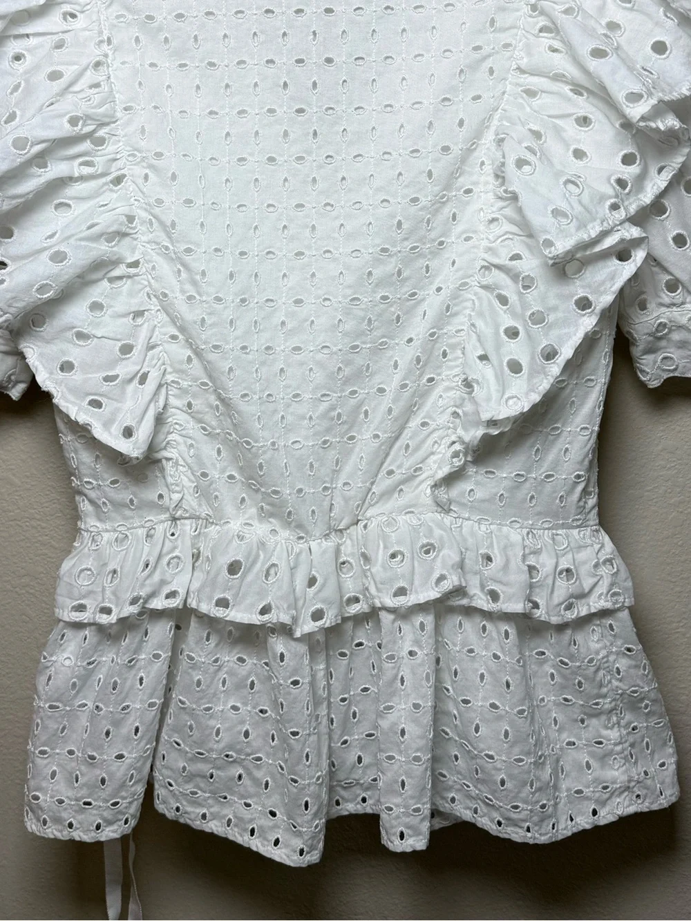 J Crew White Eyelet Ruffle Wrap Blouse Cotton Cottagecore Shirt AW838 Girly XS